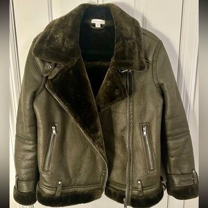 Topshop Olive Green Faux Leather Jacket